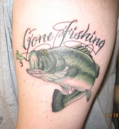 Gone Fishing Carp Fish Tattoo On Bicep
